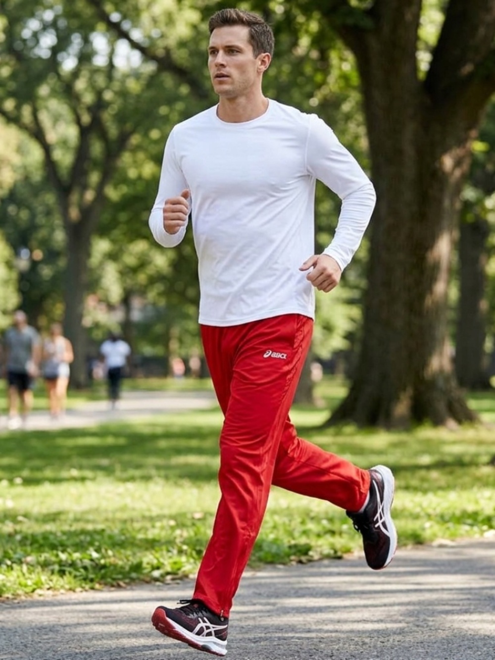 ASICS Men’s Relaxed Fit Track Pants Red Size L Zipper Leg Openings
